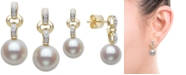 Belle de Mer Cultured Freshwater Pearl (9mm) & Diamond (1/10 ct. t.w.) Drop Earrings in 14k Gold